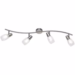Il faretto COLMAR di Trio Lighting è composta da una piastra rotonda in metallo con barra ondulata finitura nichel e 4 spot a ...