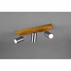 L'applique MARLEY di Trio Lighting è composta da una base rettangolare in legno naturale e 3 faretti spot orientabili in meta ...