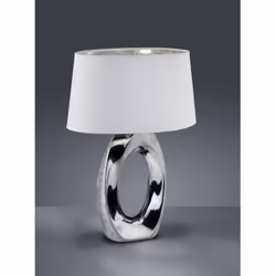 La lampada da tavolo TABA di Trio Lighting è composta da una struttura in ceramica color argento e paralume in tessuto bianco ...