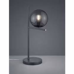 La lampada da tavolo PURE di Trio Lighting è composta da una base rotonda finitura antracite e da una sfera in vetro fumé com ...