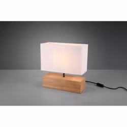 La lampada da tavolo della serie WOODY di Trio Lighting presenta una struttura rettangolare con base in legno naturale e para ...