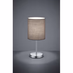 La lampada da tavolo JERRY di Trio Lighting presenta una struttura in metallo cromato e paralume in tessuto grigio, interrutt ...