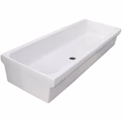Lavabo a canale realizzato in ceramica bianca. L'articolo è largo 120 cm, profondo 45 cm e alto 20 cm.