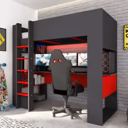 Letto a castello 5050 antracite rosso con scrivania Caratteristiche: Letto a castello con scrivania Gamer Materiale: Pannello ...