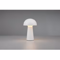 La lampada da tavolo LENNON di Trio Lighting presenta una struttura a forma di fungo in plastica bianca, interruttore touch s ...