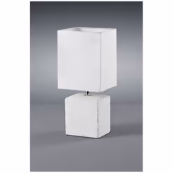 La lampada da tavolo PING di Trio Lighting presenta una base in ceramica di colore bianco decapato e paralume quadrato in tes ...
