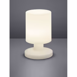 La lampada da tavolo LORA di Trio Lighting presenta una struttura cilindrica interamente in plastica bianca, interruttore ON/ ...