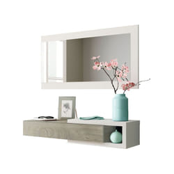 Iperbriko - Mobile da ingresso con specchiera bianco bianco lucido-legno