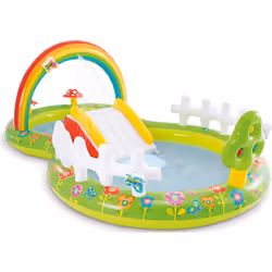 In materiale vinilico. Completa di stazione gioco. Dimensioni cm. 290x180x104. Capacità 450 litri. Adatta a bambini con età s ...