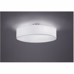 La plafoniera HOTEL di Trio Lighting presenta una struttura in metallo finitura nichel opaco e paralume rotondo in tessuto bi ...