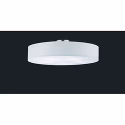 La plafoniera HOTEL di Trio Lighting presenta una struttura in metallo finitura nichel opaco e paralume rotondo in tessuto bi ...