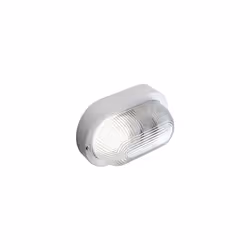 Plafoniera ovale con struttura in termoplastica. Diffusore in vetro stampato. Versione con gabbia e struttura in termoplastic ...