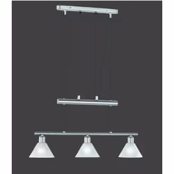 La sospensione STAMINA di Trio Lighting presenta un profilo in metallo finitura nichel opaco, asta lineare e 3 portalampada i ...