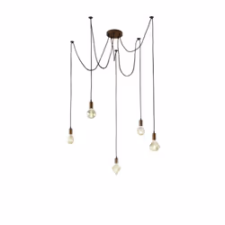 Il lampadario a sospensione CORD di Trio Lighting è composta da un rosone rotondo e 5 portalampade in metallo di colore rame  ...