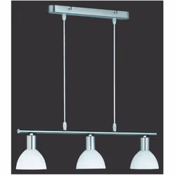 La sospensione DALLAS di Trio Lighting presenta un profilo in metallo finitura nichel opaco con 3 diffusori in vetro bianco.  ...