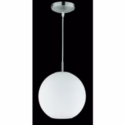 La lampada a sospensione MOON di Trio Lighting presenta una struttura in metallo nichel opaco e paralume a boccia in vetro bi ...