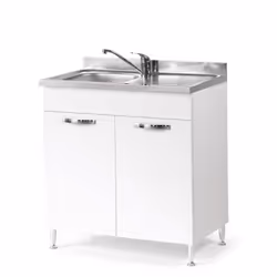 Sottolavello per cucina in legno nobilitato - Colore bianco frassinato - 2 Ante - Maniglie e piedi con finitura cromata - For ...