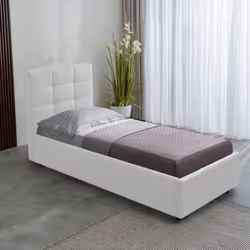 Letto singolo con contenitore Napoli bianco Letto singolo con contenitore Napoli in bianco, rivestito in ecopelle con pannell ...