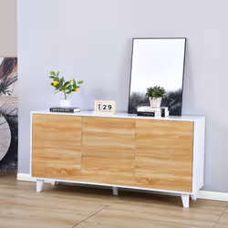 Madia Moran struttura colore bianco effetto lucido con 3 ante colore rovere La madia Moran è un mobile elegante e funzionale, ...