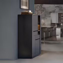 Vetrina credenza Alce 2 ante nero con particolari oro La vetrina credenza Alce è un mobile elegante e funzionale, perfetto pe ...