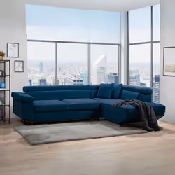 Divano letto Denver con penisola contenitore destra in Bonn 80 blu Scopri il divano letto Denver, un'ottima soluzione per chi ...