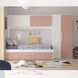 Cameretta a ponte 6007 con letto estraibile e armadio colore bianco e rosa antico Letto singolo con letto estraibile. Struttu ...