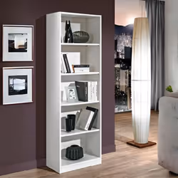 Libreria Indiana 5 ripiani colore bianco larice Scopri la libreria Indiana, un elegante scaffale da parete rettangolare, perf ...