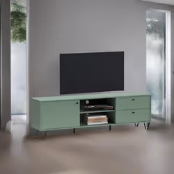 Porta TV Aldo 1 con un'anta 2 cassetti e due vani a giorno colore verde Scopri il porta TV Aldo, un mobile elegante e funzion ...