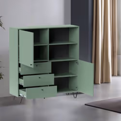 Credenza Aldo 6 con 2 ante e 3 cassetti colore verde La credenza Aldo 6 è un elegante mobile verde, perfetto per ogni ambient ...