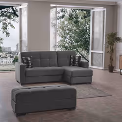 Divano letto con penisola Fermina Lounge con doppio contenitore in Crow 18 grigio Il divano letto con penisola Fermina Lounge ...