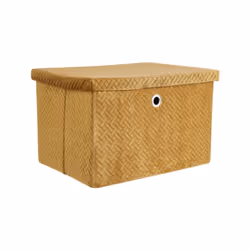 Scatola pieghevole ocre 40x30x25h La scatola pieghevole ocre è realizzata con una struttura in cartone e un rivestimento in p ...