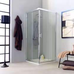 Cabina doccia Ferrara con vetro temperato di sicurezza da 6 mm, quadrato e angolare con apertura scorrevole Funzionale e prat ...