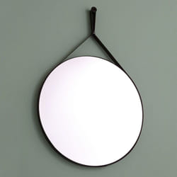 Iperbriko - Specchio bagno rotondo con laccio pelle nera