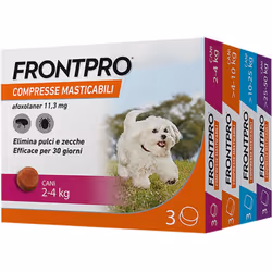Compresse antiparassitarie masticabili 'Frontpro' per cani Le compresse antiparassitarie masticabili 'Frontpro' sono ideali p ...