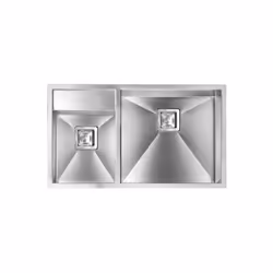 Lavello serie "ARIEL", 86X50X19, due vasche destre, foro 3", incasso slim, finitura satinato, piletta automatica, foro incass ...