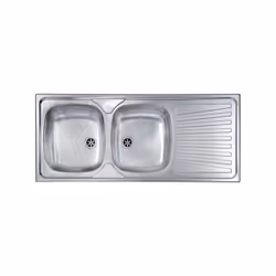 Lavello serie "Mondial" cm 116x50 due vasche destre e gocciolatoio, foro 3", incasso standard, foro incasso cm 113,5 x 47,5 , ...