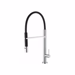 Miscelatore "ACQUAMIX", con mollettone, particolari neri, leva minimalista e doccia, ghiera Ø mm55, cromato