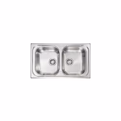 Lavello serie "Pizzica" cm 86x50 due vasche, foro 3", incasso standard, foro incasso cm 83,5 x 47,5 , acciaio inox AISI 304-1 ...