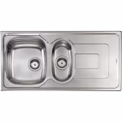 Lavello serie "Pizzica" cm 100x50 due vasche sinistre e gocciolatoio, foro 3", incasso standard, foro incasso cm 97,5 x 47,5  ...