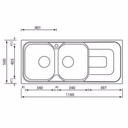 CM Pizzica 116x50 2V Lavello ad incasso Rettangolare Acciaio inox