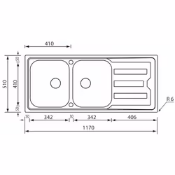 CM Cristal 116 x 50 2V Lavello montato su piano Rettangolare Acciaio inox