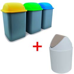 Inca - Tris Pattumiere con Coperchio Oscillante 18 l Blu,Giallo,Verde Raccolta Differenziata Pattumiera da 6 Lt Inclusa Nel Tris