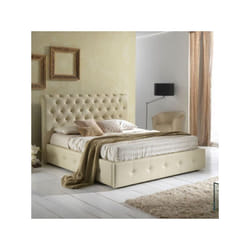 Letto matrimoniale imbottito Peninsula con contenitore in ecopelle crema
