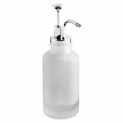 Dispenser sapone in vetro semitrasparente opalino serie Pharmacy di Cipì con pompa pneumatica vintage in metallo Dispenser pe ...