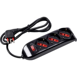 Rosi - Multipresa con spina 10A piegata a 90°, 3 prese bipasso/schuko 10A/16A, cavo 1,5 metri, con interruttore, nero, serie Emilia RS94002T
