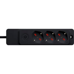 Rosi - Multipresa con spina 16A piegata a 90°, 3 prese bipasso/schuko 10A/16A, cavo 1,5 metri, con interruttore, nero, serie Emilia Specialist RS8322B