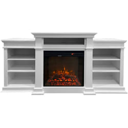Divina Fire - Camino elettrico caminetto da terra biden in legno Bianco L179 x P48 x H85