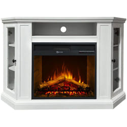 Divina Fire - Camino elettrico caminetto da terra ad angolo madison in legno Bianco L126 x P78 x H83