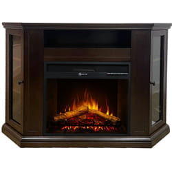 Divina Fire - Camino elettrico caminetto da terra ad angolo madison in legno Noce L126 x P78 x H83