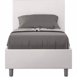 Il Letto Singolo rivestito in Similpelle ADELE offre versatilità e stile, disponibile con rete, senza rete o con pratico cont ...